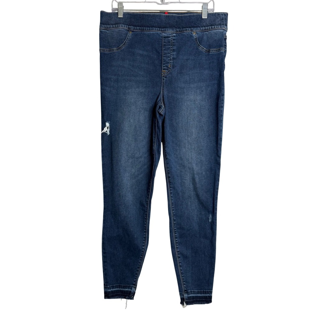 Spanx Distressed Ankle Skinny Jeans Womens 1X Blue High Rise Preppy Shaping